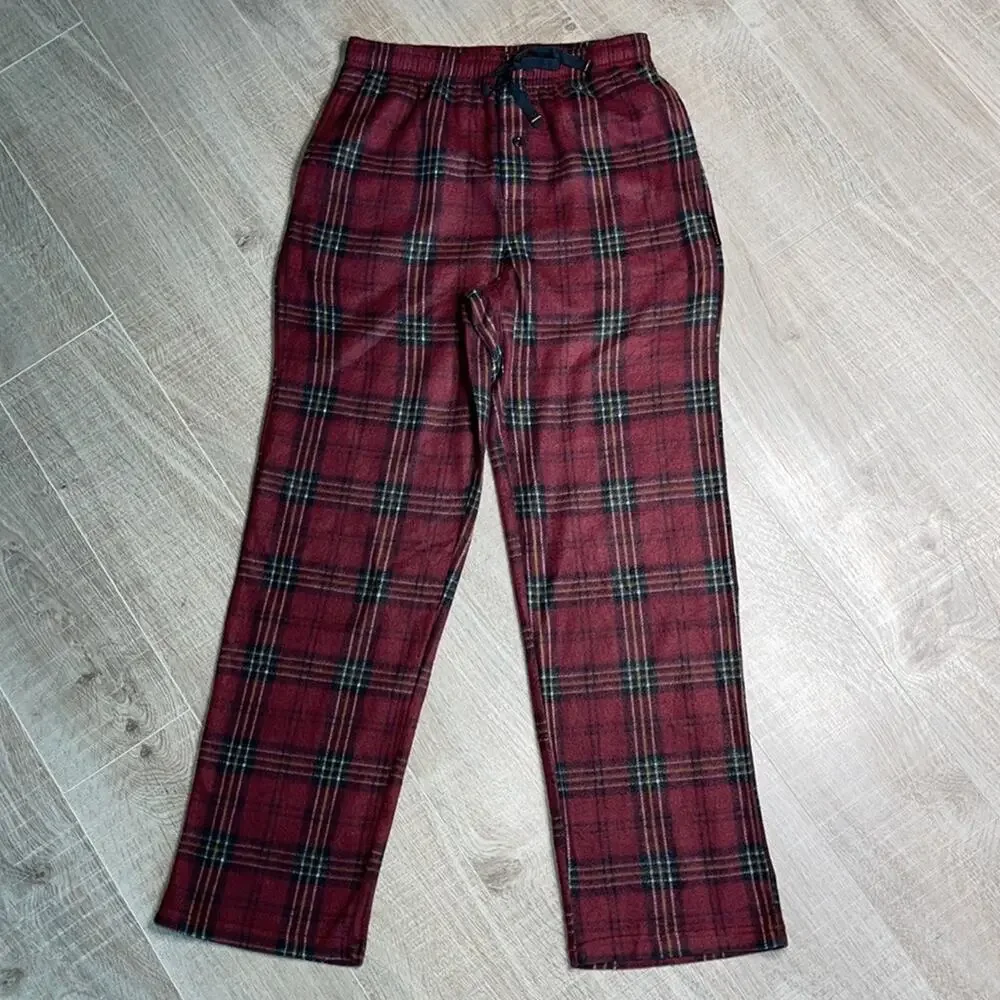 HAWKE & CO Men's Burgundy Plaid Pajama Lounge Pants